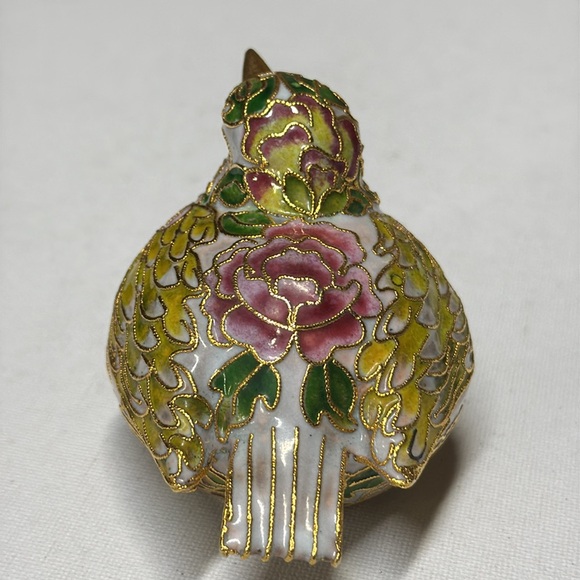 CLOISONNÉ ENAMELED METAL GOLDTONE BIRD FIGURINE - Picture 4 of 5
